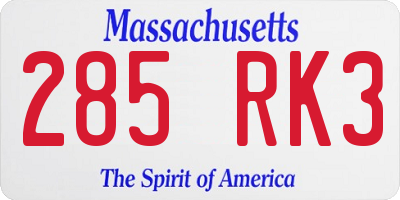 MA license plate 285RK3