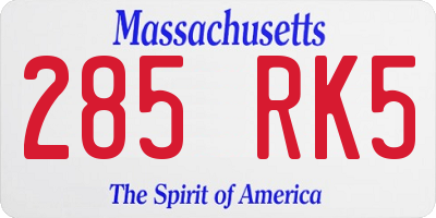MA license plate 285RK5
