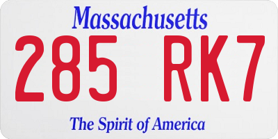 MA license plate 285RK7