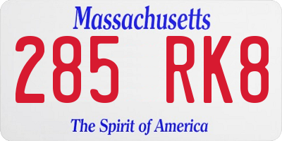 MA license plate 285RK8