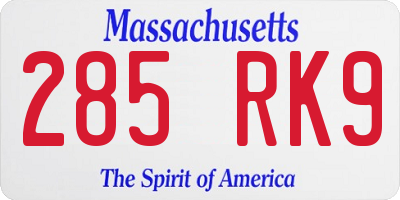 MA license plate 285RK9