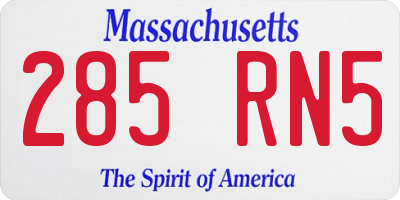 MA license plate 285RN5