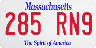 MA license plate 285RN9