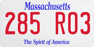 MA license plate 285RO3