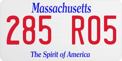 MA license plate 285RO5
