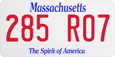 MA license plate 285RO7