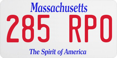 MA license plate 285RP0
