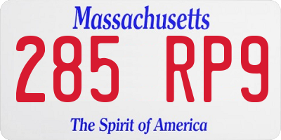 MA license plate 285RP9