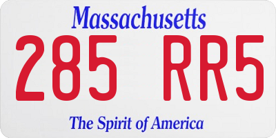 MA license plate 285RR5