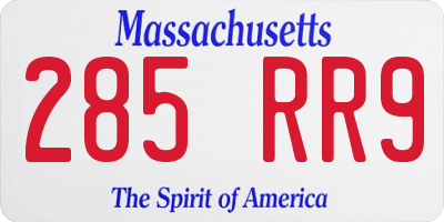 MA license plate 285RR9