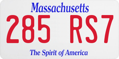 MA license plate 285RS7
