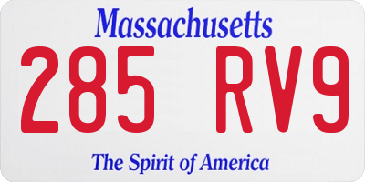 MA license plate 285RV9