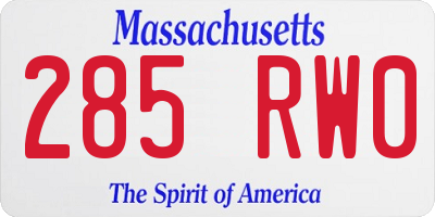 MA license plate 285RW0