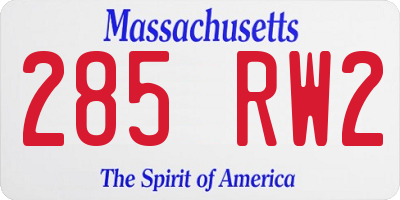 MA license plate 285RW2