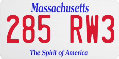 MA license plate 285RW3