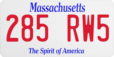 MA license plate 285RW5