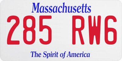 MA license plate 285RW6