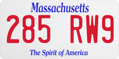 MA license plate 285RW9