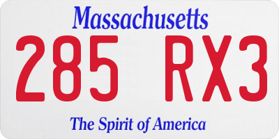 MA license plate 285RX3