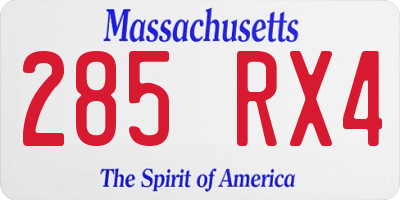 MA license plate 285RX4