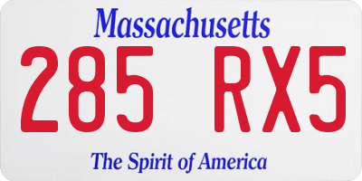 MA license plate 285RX5