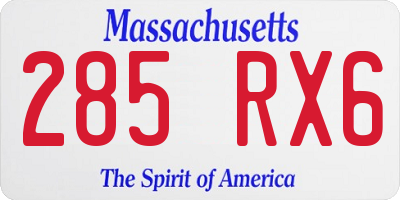 MA license plate 285RX6