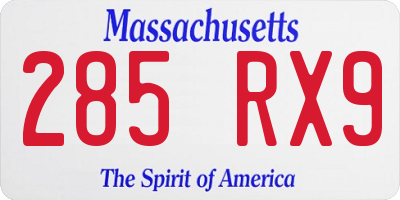 MA license plate 285RX9