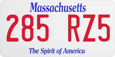 MA license plate 285RZ5