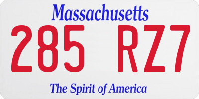 MA license plate 285RZ7