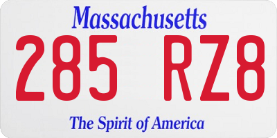 MA license plate 285RZ8