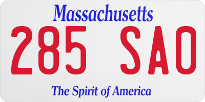 MA license plate 285SA0