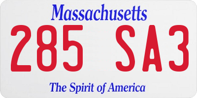 MA license plate 285SA3