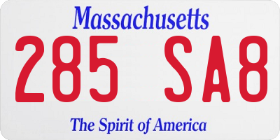 MA license plate 285SA8