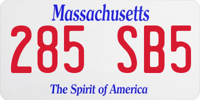MA license plate 285SB5