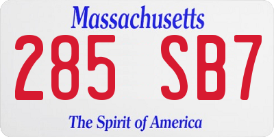 MA license plate 285SB7