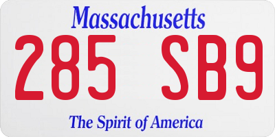 MA license plate 285SB9