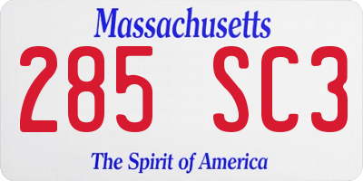MA license plate 285SC3