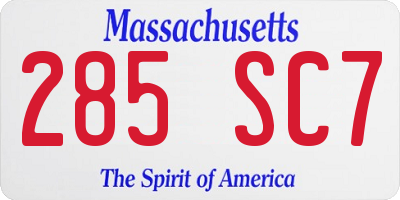 MA license plate 285SC7