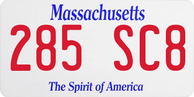 MA license plate 285SC8
