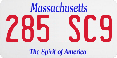 MA license plate 285SC9