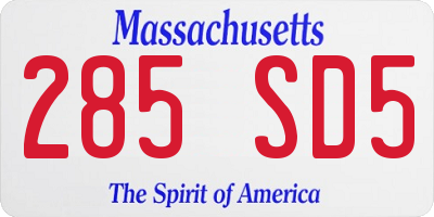 MA license plate 285SD5