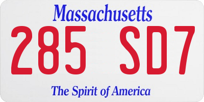 MA license plate 285SD7