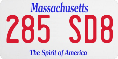 MA license plate 285SD8