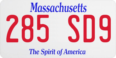 MA license plate 285SD9