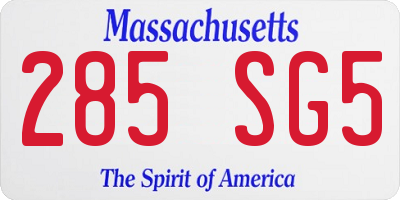 MA license plate 285SG5