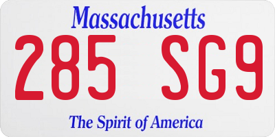 MA license plate 285SG9