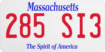 MA license plate 285SI3