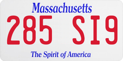 MA license plate 285SI9