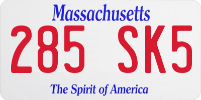 MA license plate 285SK5