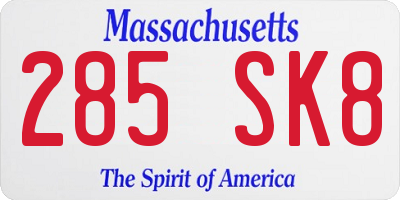 MA license plate 285SK8